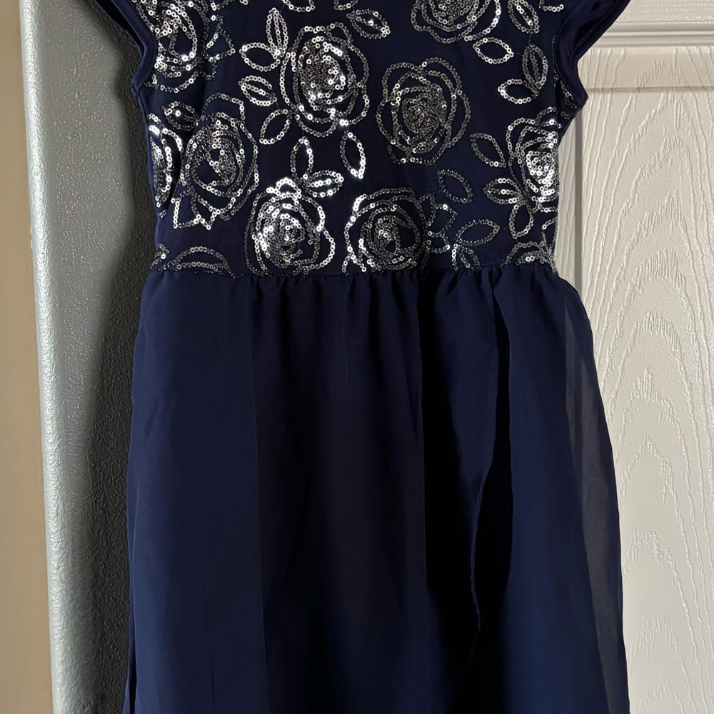 George Blue Fit and Flare Dress with Flutter Sleeves